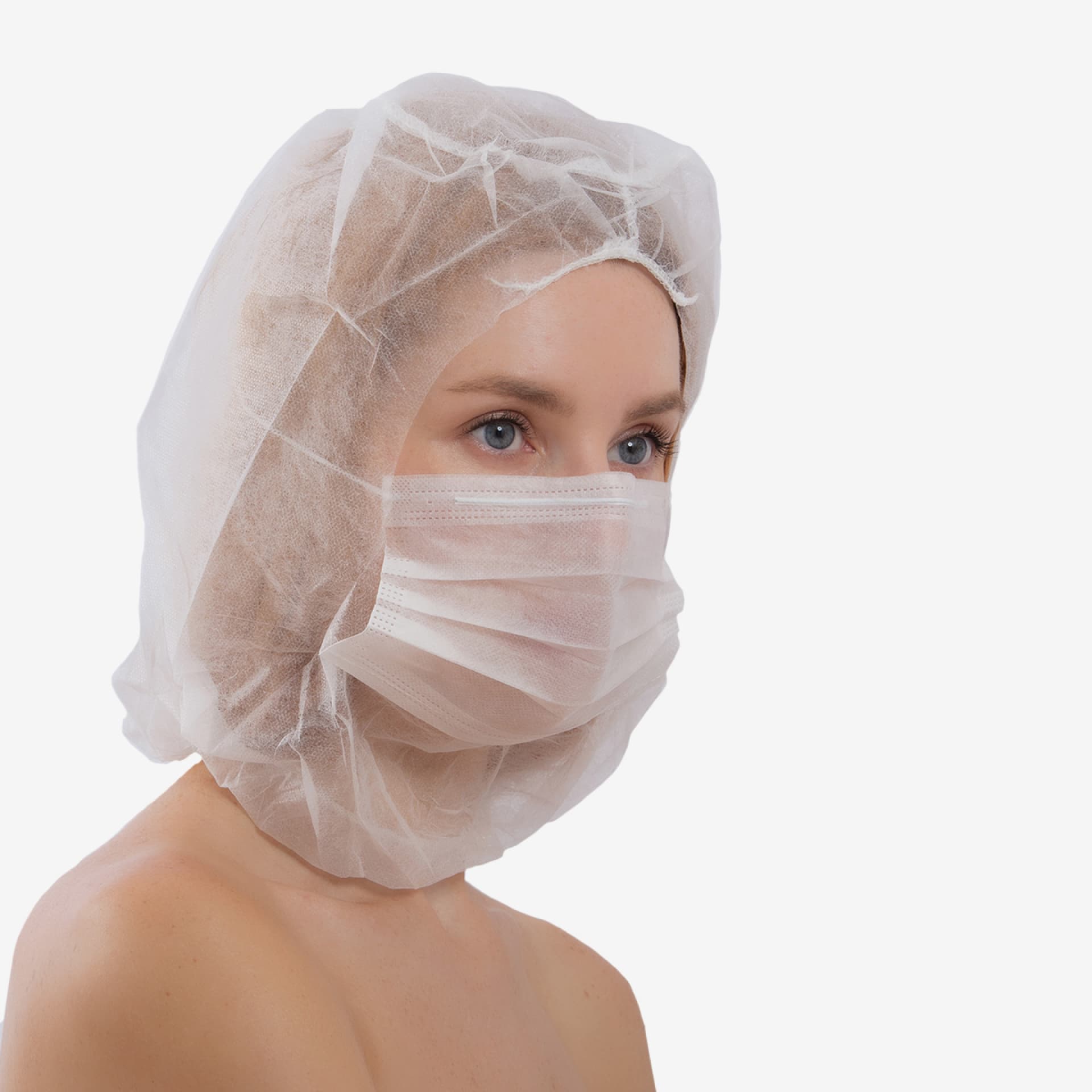 PRCL-1027: F. Bosch Cap with Visor Non-Woven (with Snood), White