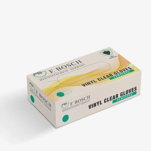 FBGLVE-2011: F. Bosch Vinyl Powdered Examination Gloves Clear, size XS