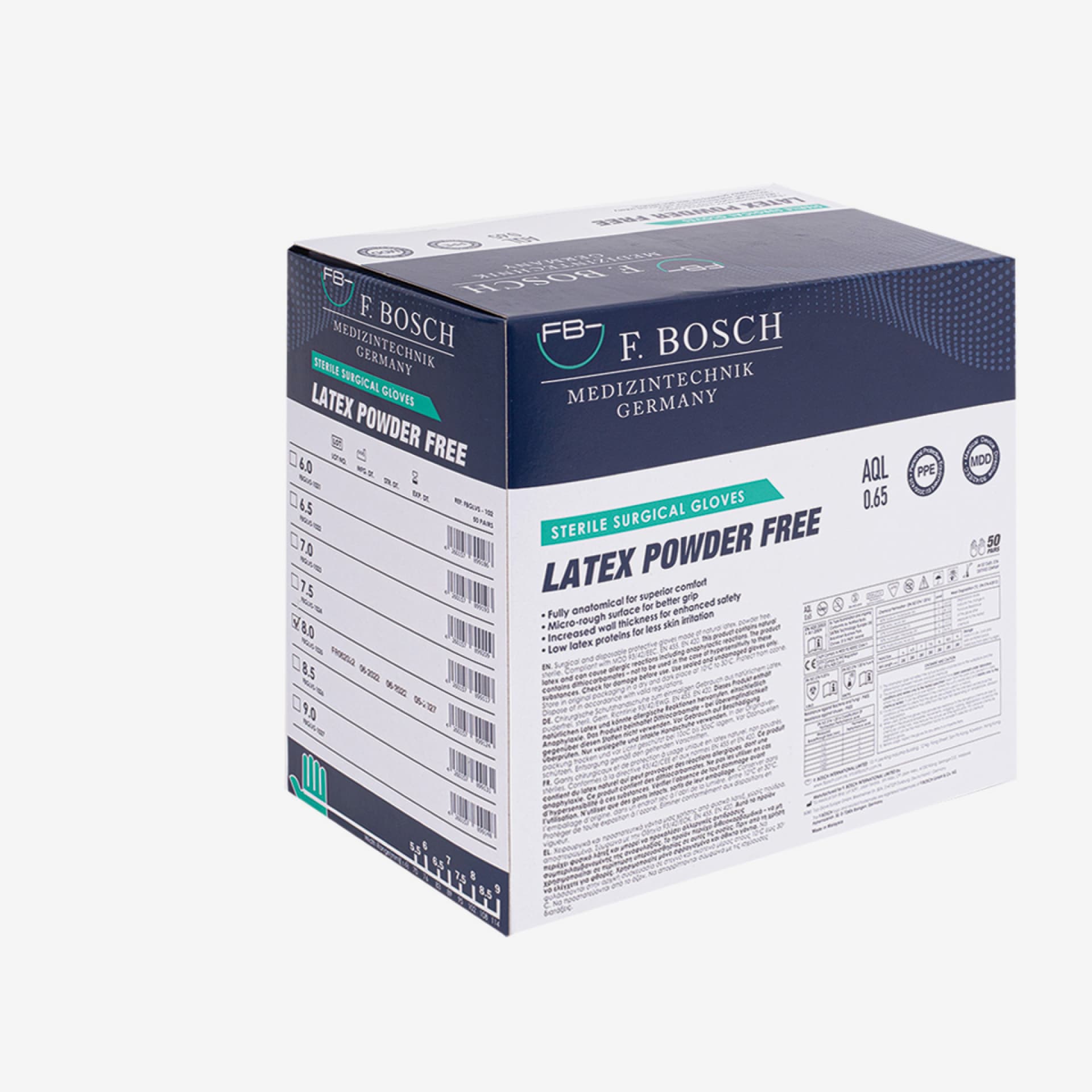 FBGLVS-1021: F. Bosch Sterile Surgical Latex Powder-Free Gloves, size 6.0