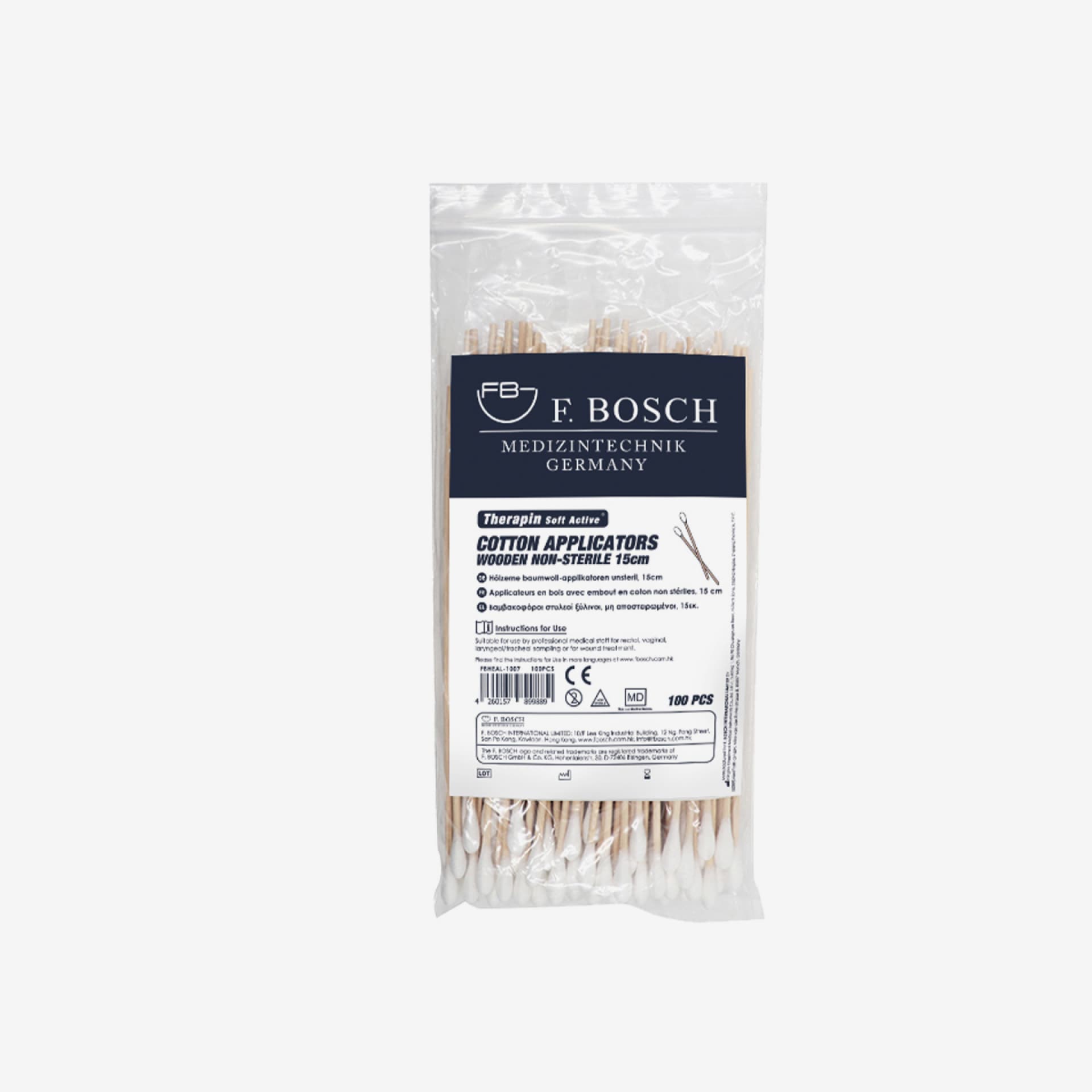 FBHEAL-1008: F. Bosch Therapin Soft Active® Cotton Applicators with Jumbo Head, Bamboo, non-sterile, 20cm