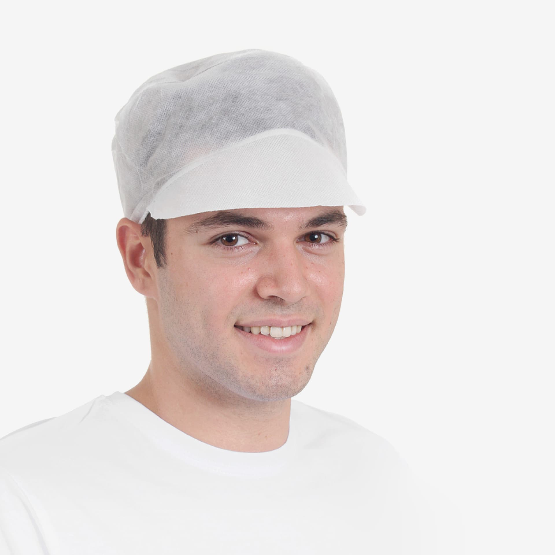 PRCL-1006: F. Bosch Cap with Visor Non-Woven (without Snood), White