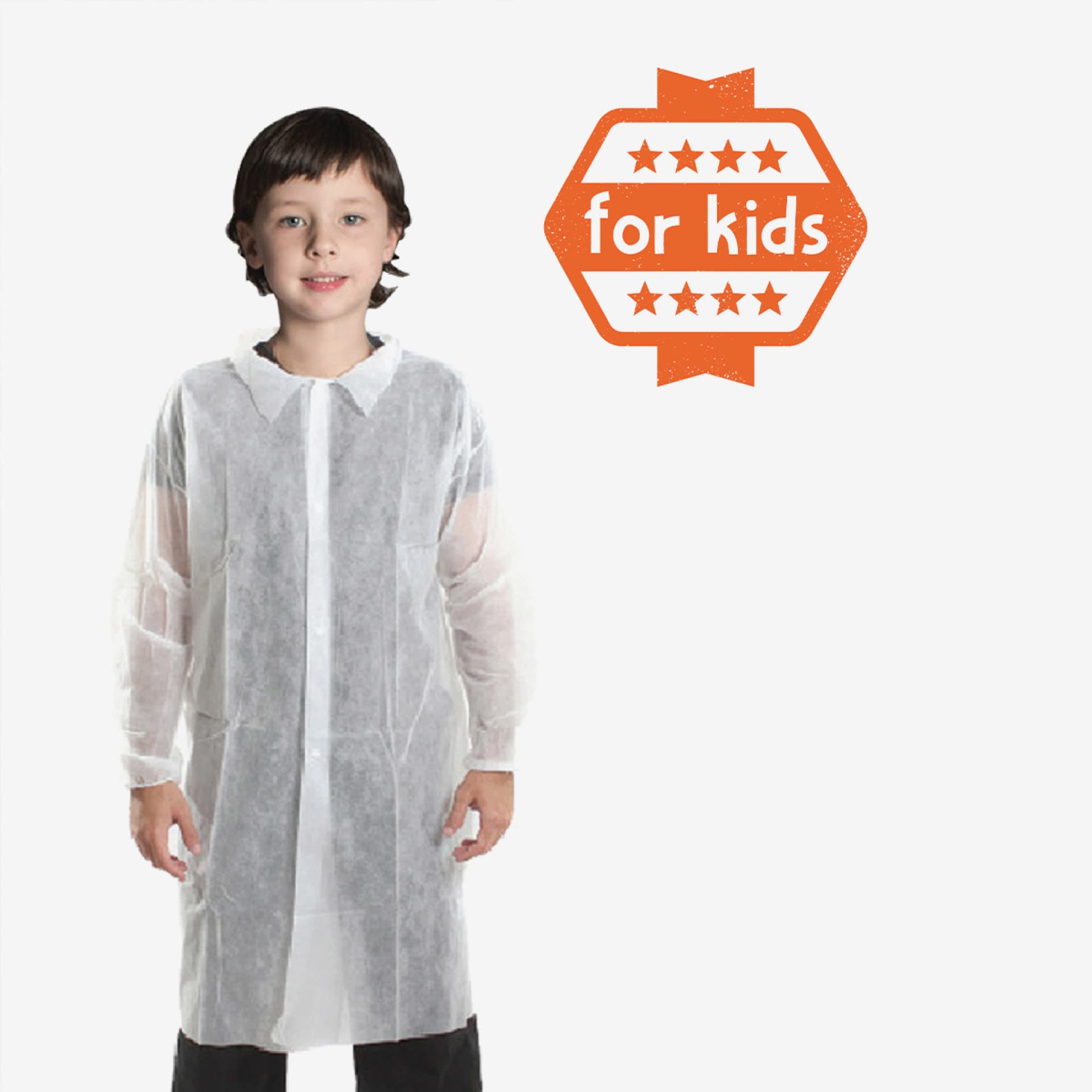 PRCL-1057: F. Bosch Visitor Coat Non‐Woven for Kids, With Buttons, White, 80x130cm