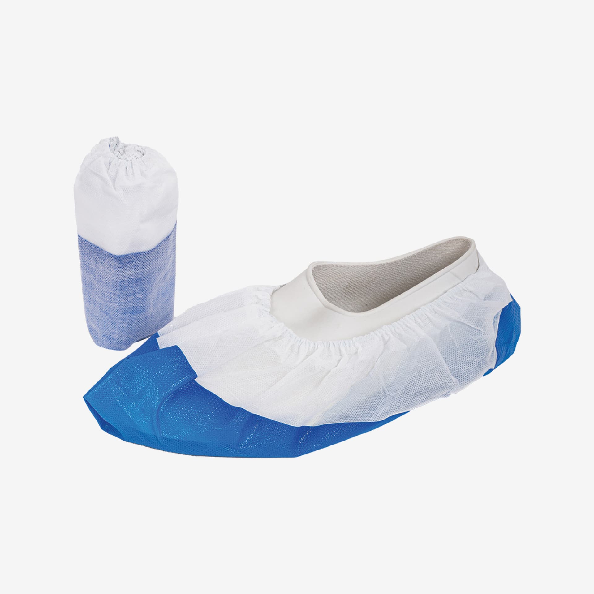 PRCL-1076: F. Bosch Shoe Cover (PP+CPE), Anti Slippery, White/Blue