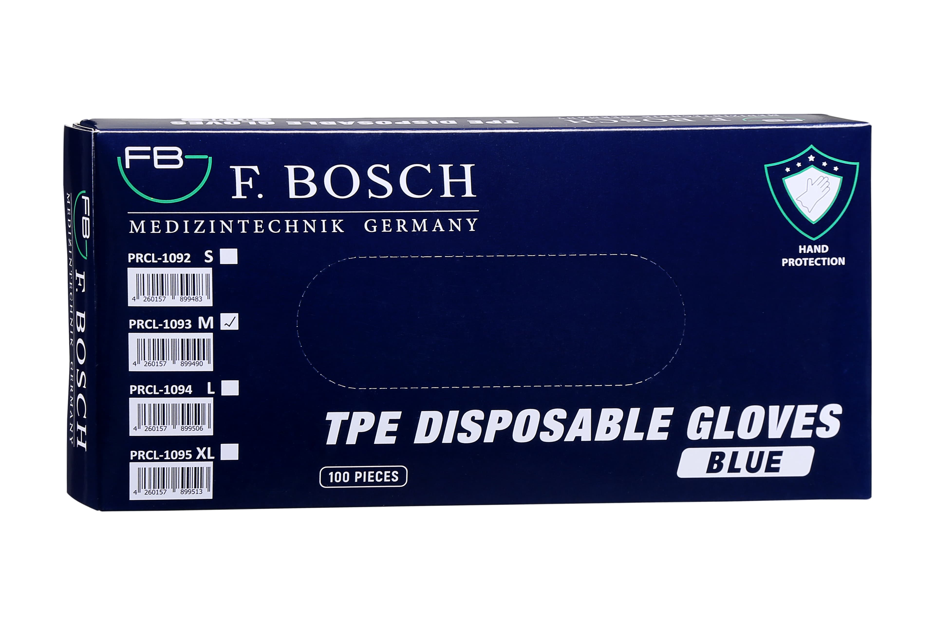 PRCL-1092: F. Bosch TPE Disposable Gloves, Blue, Small