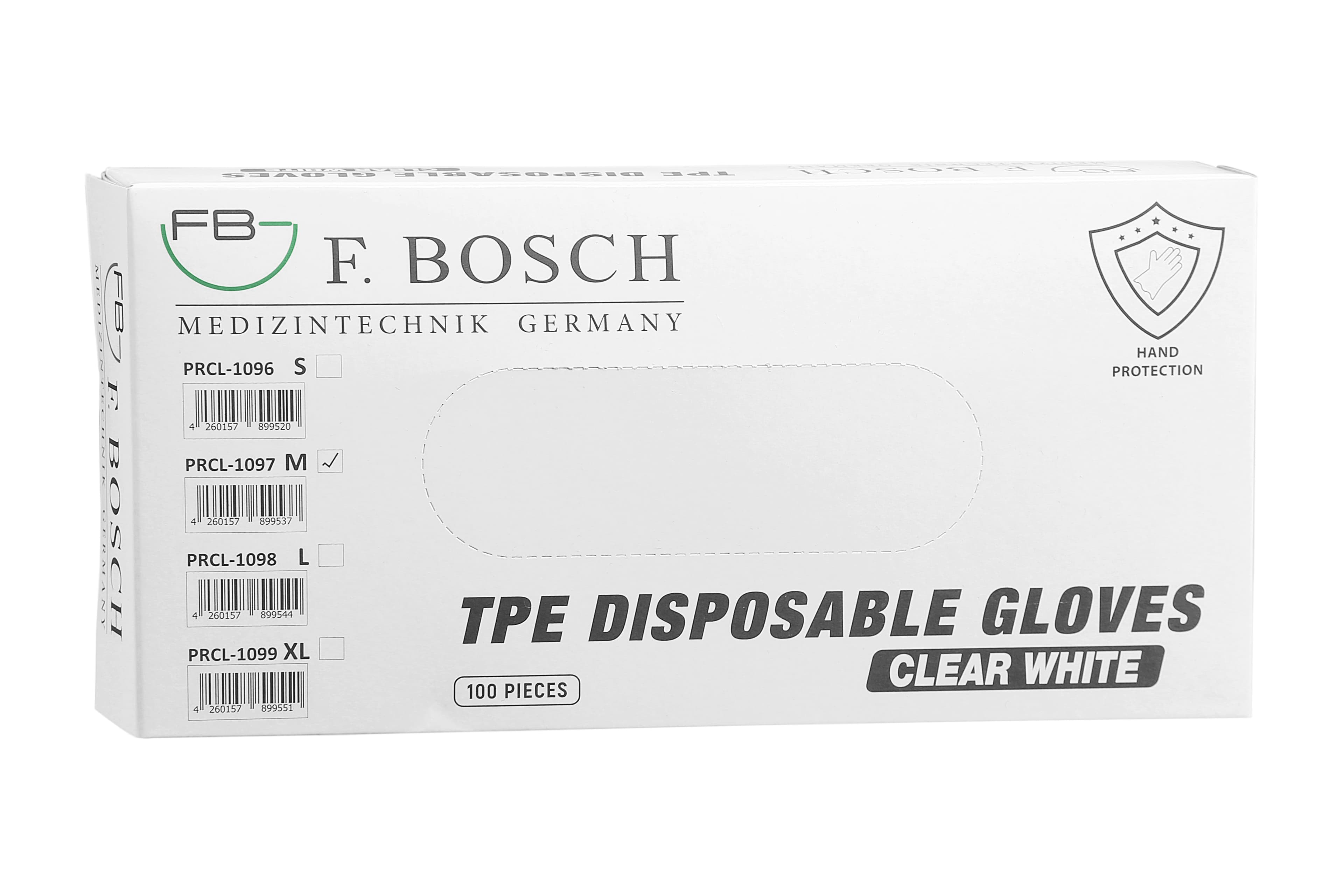 PRCL-1096: F. Bosch TPE Disposable Gloves, Clear White, Small