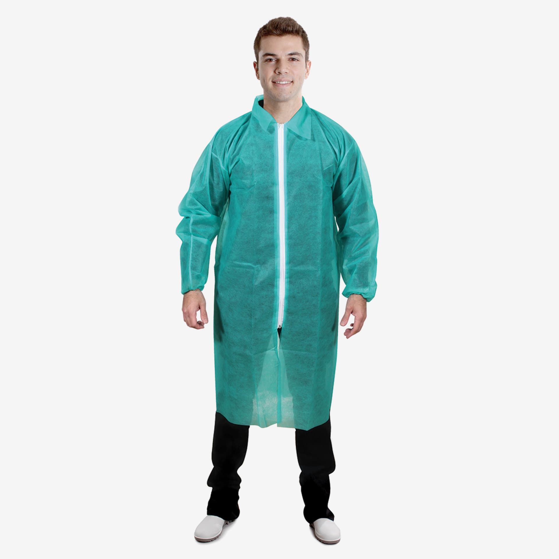 PRCL-1118: F. Bosch Visitor Coat Non-Woven, with zipper, Green, 62x110cm, L size