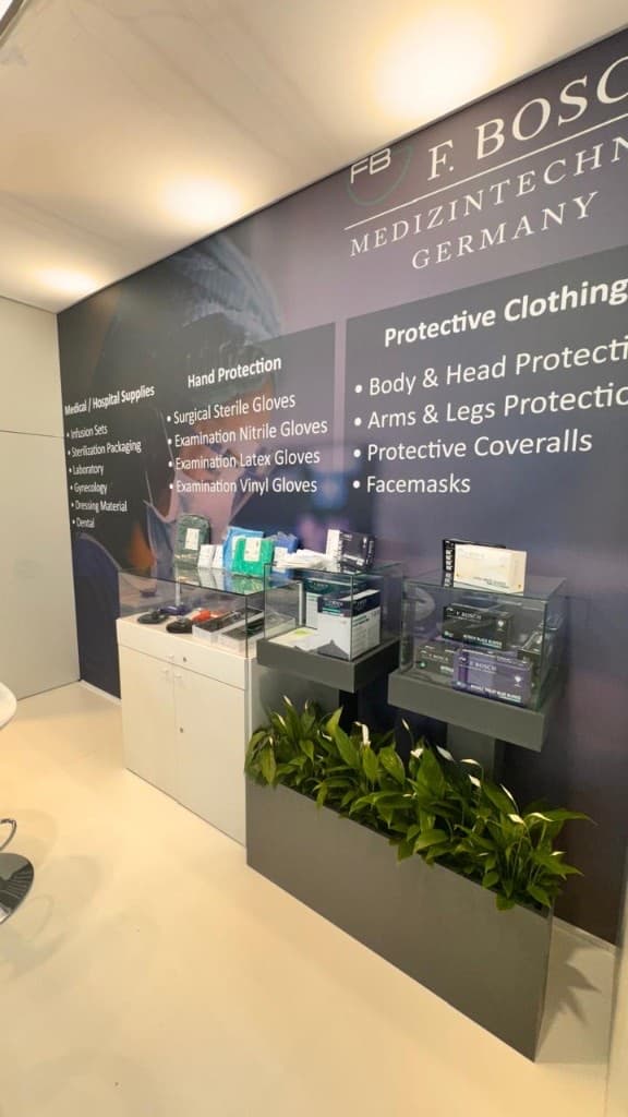 F. Bosch product display wall: hand protection, protective clothing and hospital supplies