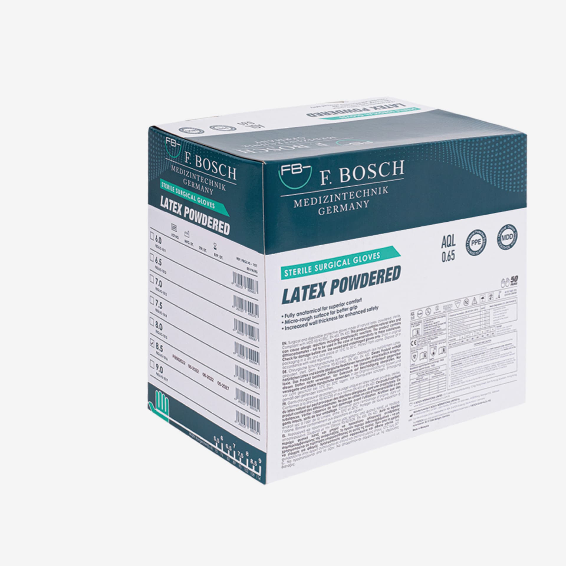 FBGLVS-1013: F. Bosch Sterile Surgical Latex Powdered Gloves, size 7