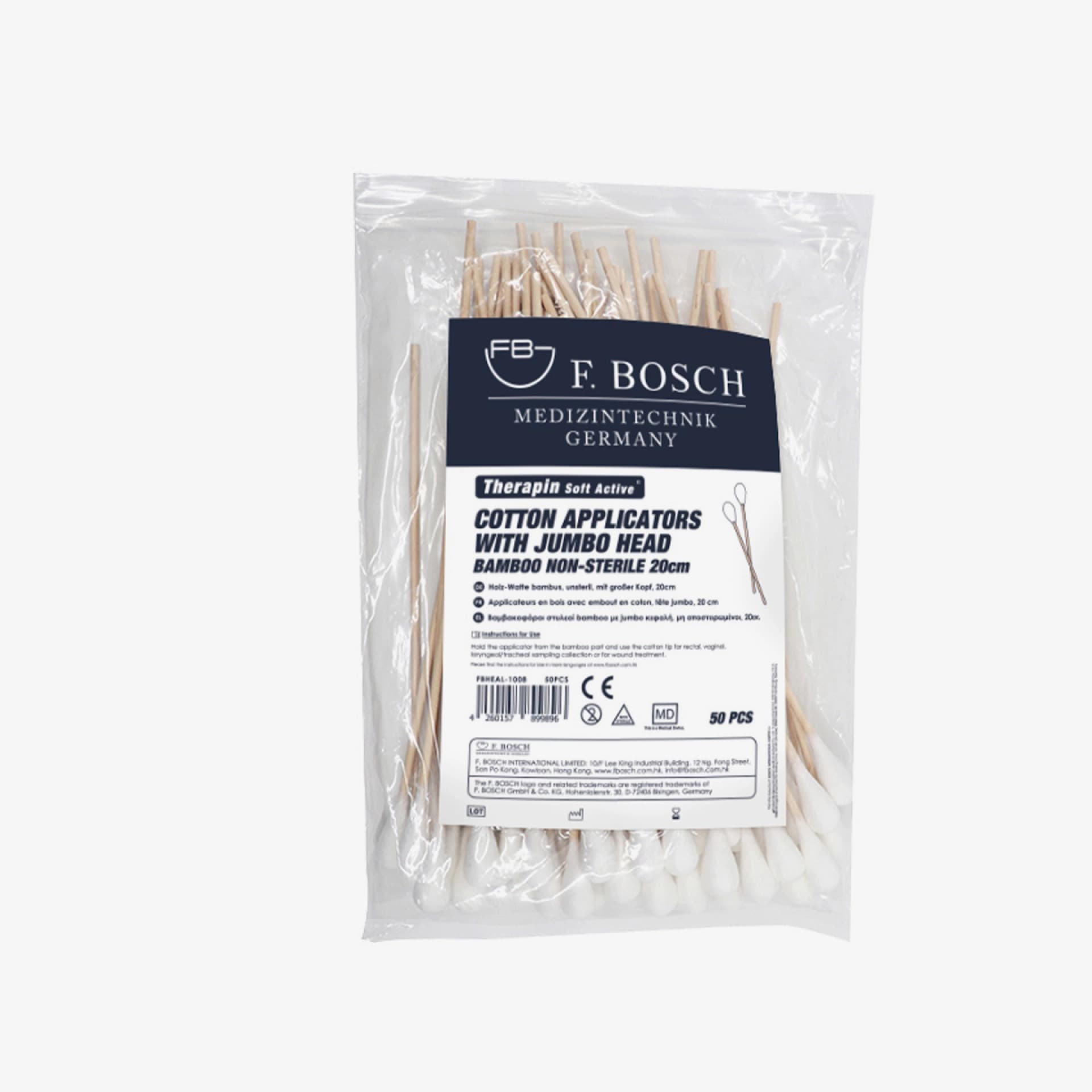 FBHEAL-1008: F. Bosch Therapin Soft Active® Cotton Applicators with Jumbo Head, bamboo, non-sterile, 20cm
