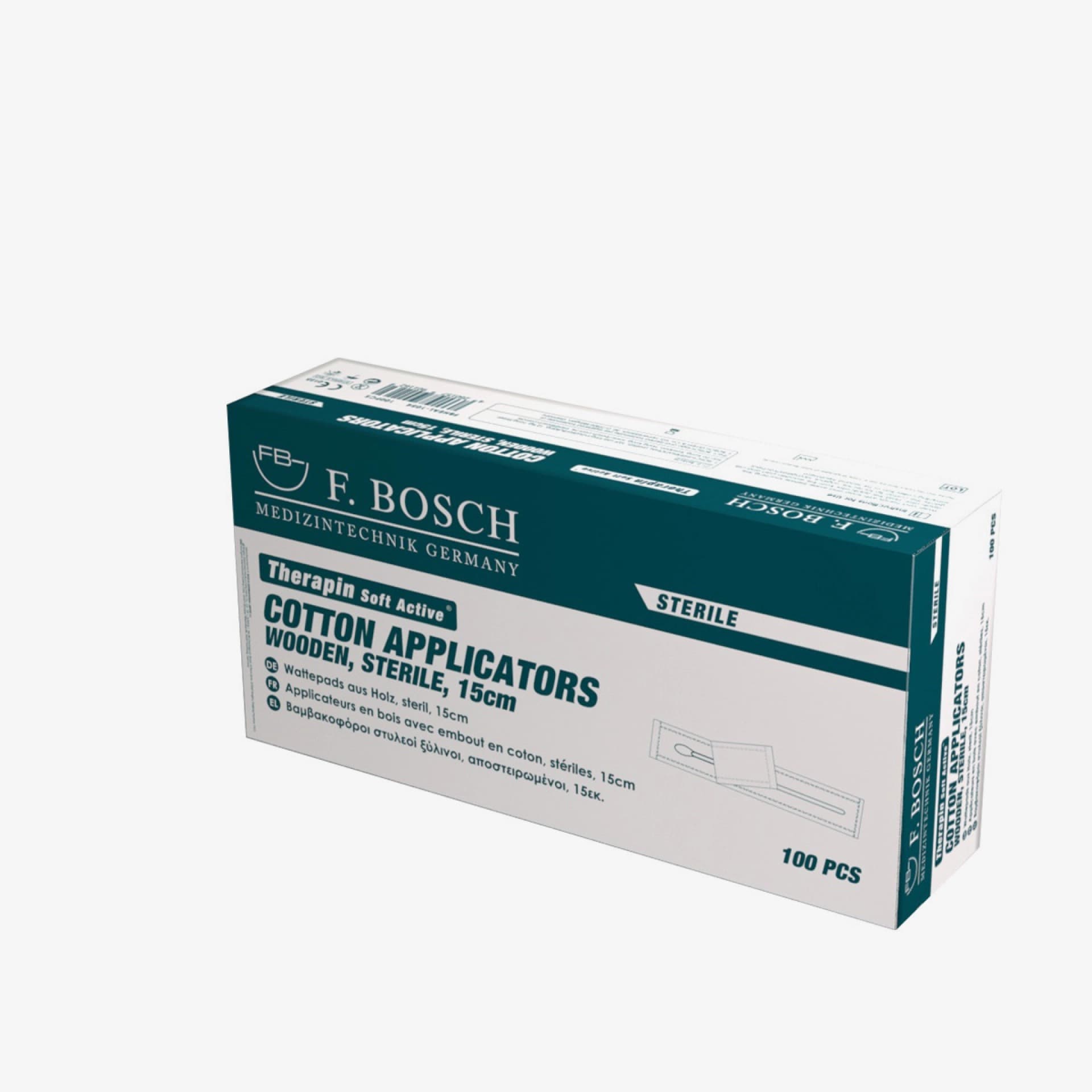 FBHEAL-1054: F. Bosch Therapin Soft Active® Cotton Applicators, wooden, sterile, 15cm
